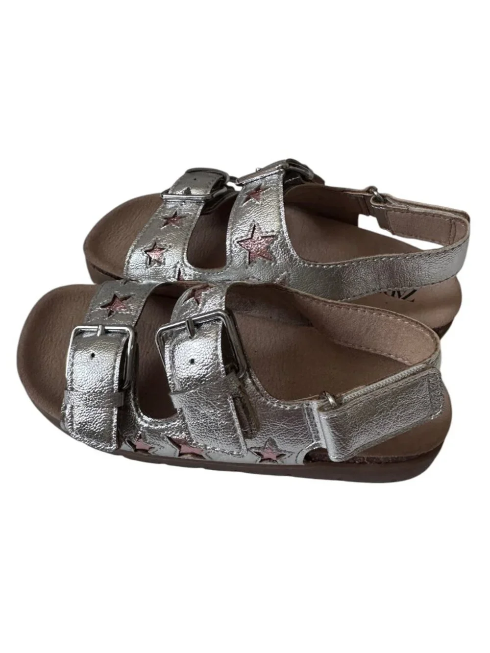 Zara Girls Metallic Silver Star Sandals Size 27 (EU)